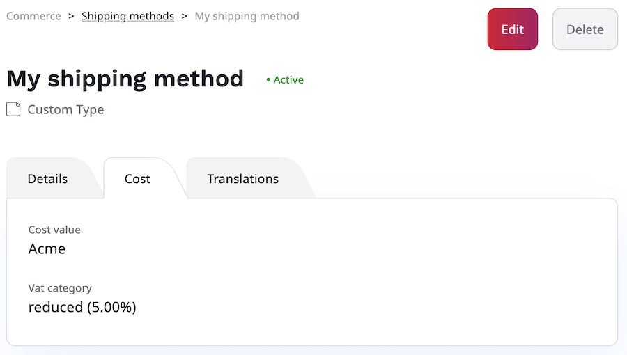 Shipping method parameters in the Cost tab Shipping method parameters in the Cost tab